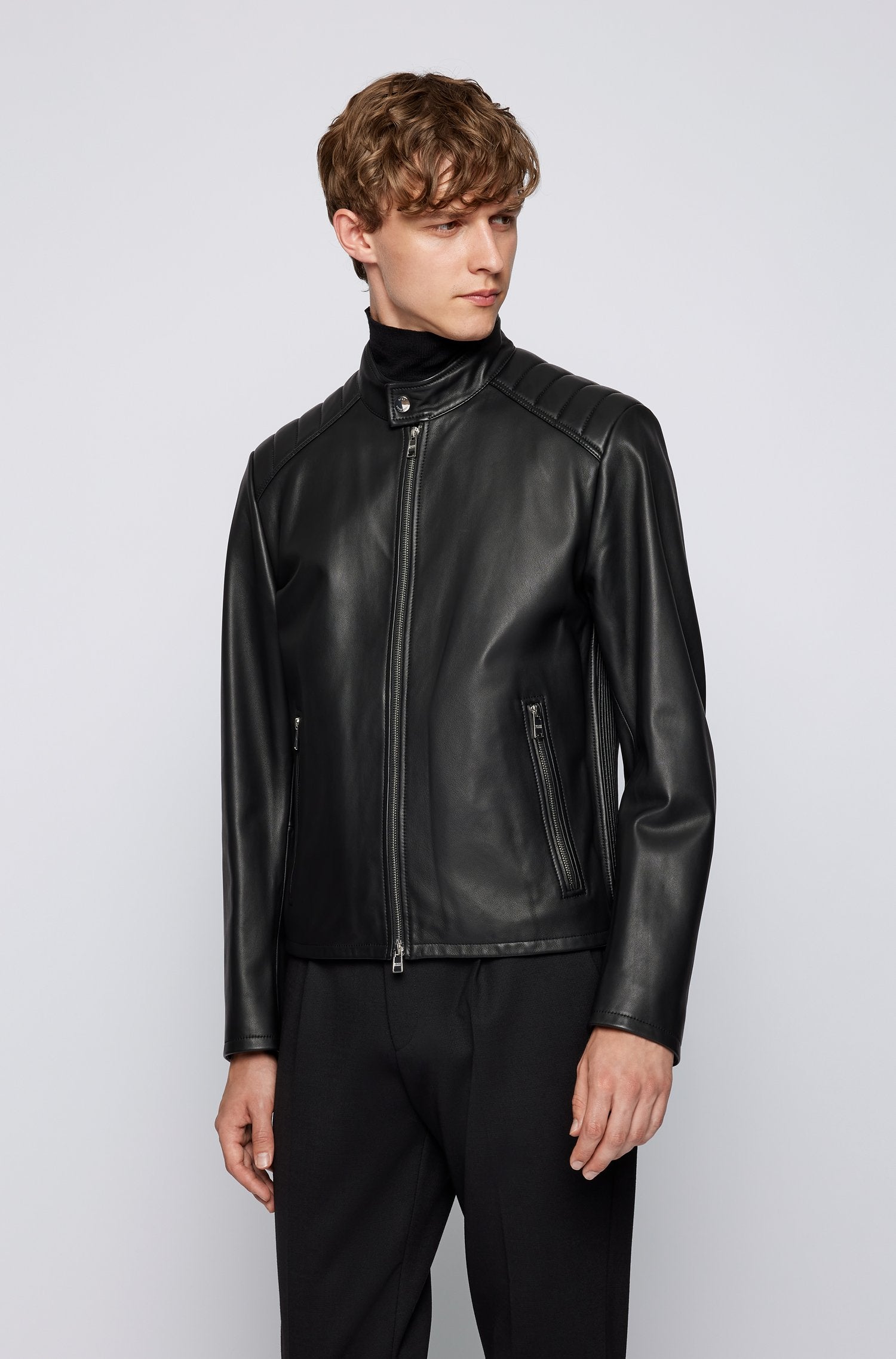 Veste En Cuir Hugo Boss Taille 56 - Style Caban Noir - Neuf Sans étiquettes - Doublure Acrylique
