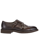 Chaussures double moine en cuir grainé , marron foncé Doucal's