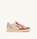 BASKET SUPER VINTAGE LOW EN CUIR BLANC, ROUGE ET ROSE
