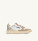 BASKET MEDALIST LOW UPER VINTAGE EN CUIR BLANC, BEIGE ET PLATINE