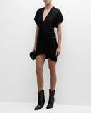 robe iro Audry Ruched V-Neck Sequin Leopard Mini Dress