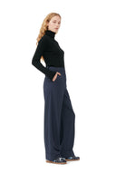 BLUE DRAPEY MELANGE TROUSERS Ganni