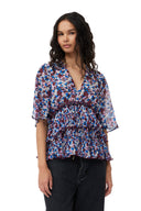 BLOUSE MULTICOLOUR PLEATED GEORGETTE V-NECK FLOUNCE Ganni