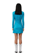 ROBE BLUE CRINKLED SATIN GATHERED KNOT MINI Ganni