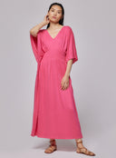Robe Col V Manches Chauve souris en Lin / Elasthanne Majestic