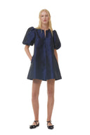 BLUE SHINY TAFFETA MINI DRESS Ganni