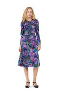 PURPLE SILK SATIN O-NECK MIDI DRESS Ganni