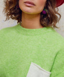 TRICOT ABETE EN BABY ALPAGA COLOR BLOCK - AI 23 - VERT ACIDE Momoni