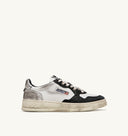 BASKET MEDALIST LOW SUPER VINTAGE EN CUIR BLANC ARGENT ET NOIR Autry