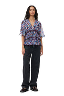 BLOUSE MULTICOLOUR PLEATED GEORGETTE V-NECK FLOUNCE Ganni
