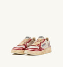 BASKET SUPER VINTAGE LOW EN CUIR BLANC, ROUGE ET ROSE