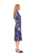 PURPLE SILK SATIN O-NECK MIDI DRESS Ganni