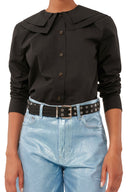BLACK COTTON POPLIN DOUBLE-COLLAR SHIRT Ganni
