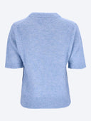 Pull GANNI manches courtes en alpaca brossé fin bleu ciel avec chiots