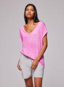 T-shirt Col V Manches Courtes en Lin / Elasthanne Majestic