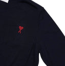 Pull AMI Col Rond Bleu Petit Cœur Rouge