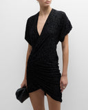 robe iro Audry Ruched V-Neck Sequin Leopard Mini Dress