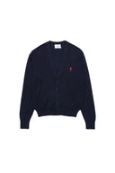 Cardigan AMI night blue logo rouge