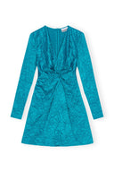 ROBE BLUE CRINKLED SATIN GATHERED KNOT MINI Ganni