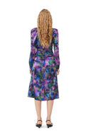 PURPLE SILK SATIN O-NECK MIDI DRESS Ganni