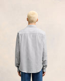 Chemise AMI de Coeur à col boutonné en oxford de coton rayé noir/blanc naturel