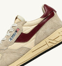 BASKETS REELWIND LOW EN NYLON DAIM ET CUIR ECRU ET RUBY WINE