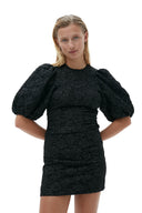 STRETCH JACQUARD PUFF SLEEVES MINI DRESS Ganni