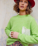 TRICOT ABETE EN BABY ALPAGA COLOR BLOCK - AI 23 - VERT ACIDE Momoni