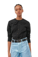 BLACK COTTON POPLIN DOUBLE-COLLAR SHIRT Ganni