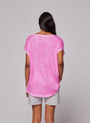T-shirt Col V Manches Courtes en Lin / Elasthanne Majestic