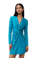 ROBE BLUE CRINKLED SATIN GATHERED KNOT MINI Ganni