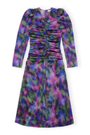 PURPLE SILK SATIN O-NECK MIDI DRESS Ganni