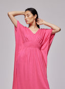 Robe Col V Manches Chauve souris en Lin / Elasthanne Majestic