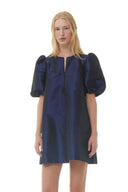 BLUE SHINY TAFFETA MINI DRESS Ganni
