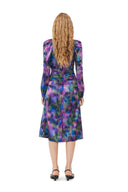 PURPLE SILK SATIN O-NECK MIDI DRESS Ganni