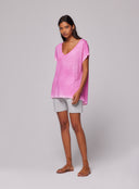 T-shirt Col V Manches Courtes en Lin / Elasthanne Majestic