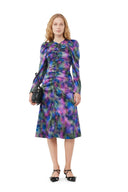 PURPLE SILK SATIN O-NECK MIDI DRESS Ganni