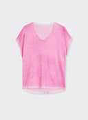 T-shirt Col V Manches Courtes en Lin / Elasthanne Majestic