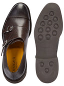 Chaussures double moine en cuir grainé , marron foncé Doucal's