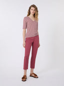 T-shirt col en V en jersey de lin stretch - Cerise