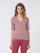T-shirt col en V en jersey de lin stretch - Cerise