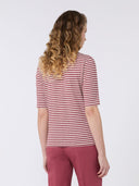T-shirt col en V en jersey de lin stretch - Cerise