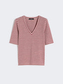 T-shirt col en V en jersey de lin stretch - Cerise