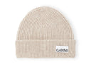 Bonnet ajusté en maille côtelée couleur sable Ganni