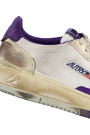 BASKET AUTRY MEDALIST LOW VINTAGE CUIR BLANC, VIOLET ET PLATINE