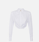 Chemise cropped en popeline rayée avec fond asymétrique