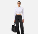 Chemise cropped en popeline rayée avec fond asymétrique