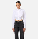 Chemise cropped en popeline rayée avec fond asymétrique