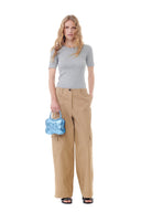 PANTALON BROWN HERRINGBONE CANVAS MID WAIST