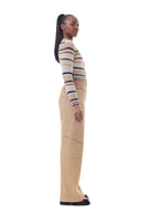 CARDIGAN BROWN STRIPED SOFT WOOL